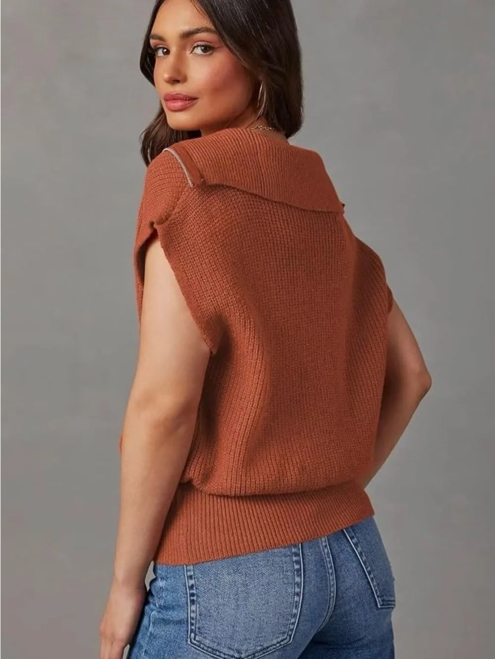 Brand New! Women's Zip-Front Sleeveless Sweater Vest in Rust